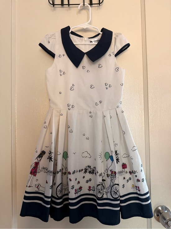 Other - Girls size 5/6 French White & Navy Girls' Collared Dress with Cute Print